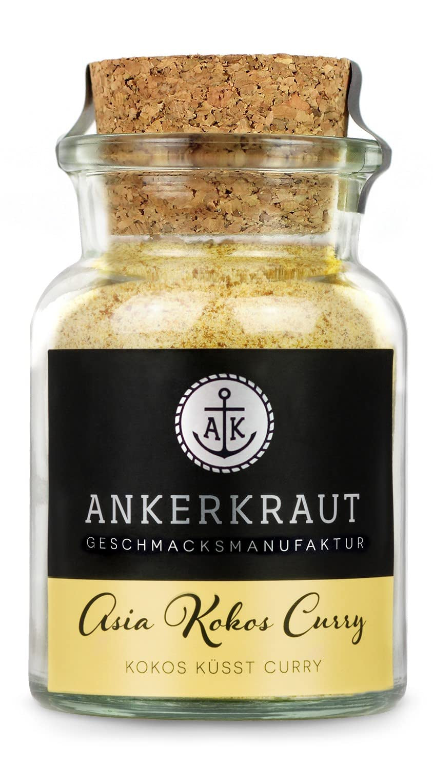 Ankerkraut Asia Kokos Curry, 85 g w szkle korkowym, Gewürz für Kokos-Milch Gemüse Fleisch, Einfach Lecker Zu Hause Kochen, Premium Qualität in der Panne