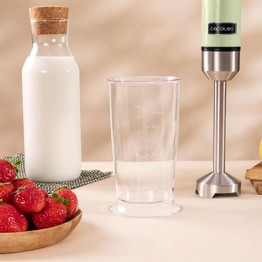 Cecotec Stabmixer Power Retrogreen 1200MAX Cream&Crush, Maximalleistung 1200 W, technologia Crossblades, 2 prędkości, Zubehörset Spülmaschinenfest, Spritzschutzhaube Kitchen Naty Shop