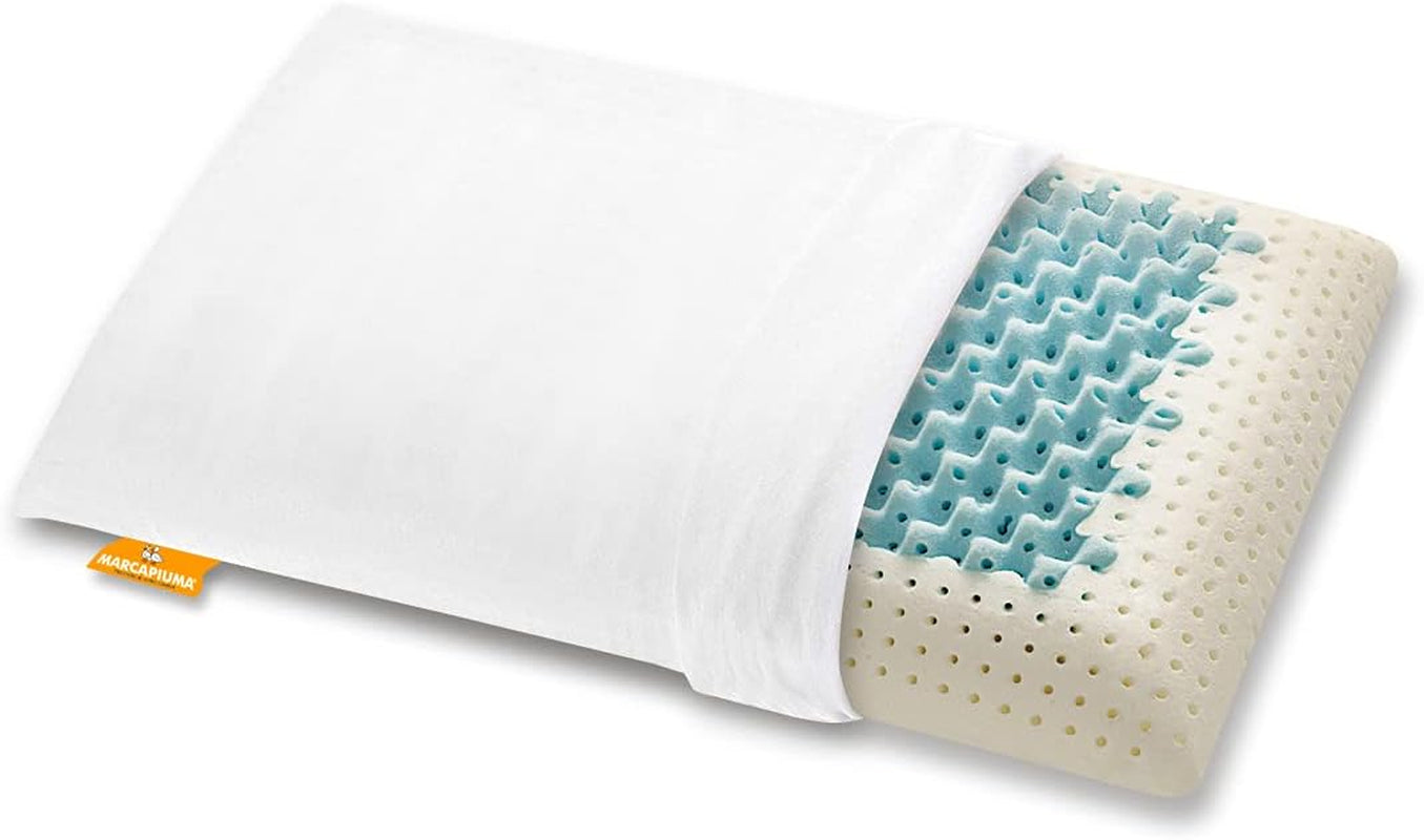 Marcapiuma - Pereche de perne de susținere a gâtului cu memorie - Miss & Mister - Parte ultra respirabilă - 100% acoperire din bumbac - Ortopedică - Pernă Visco Pillow Memory Foam - PRODUS MEDICAL - Fabricat în Italia Perne standard Naty Shop