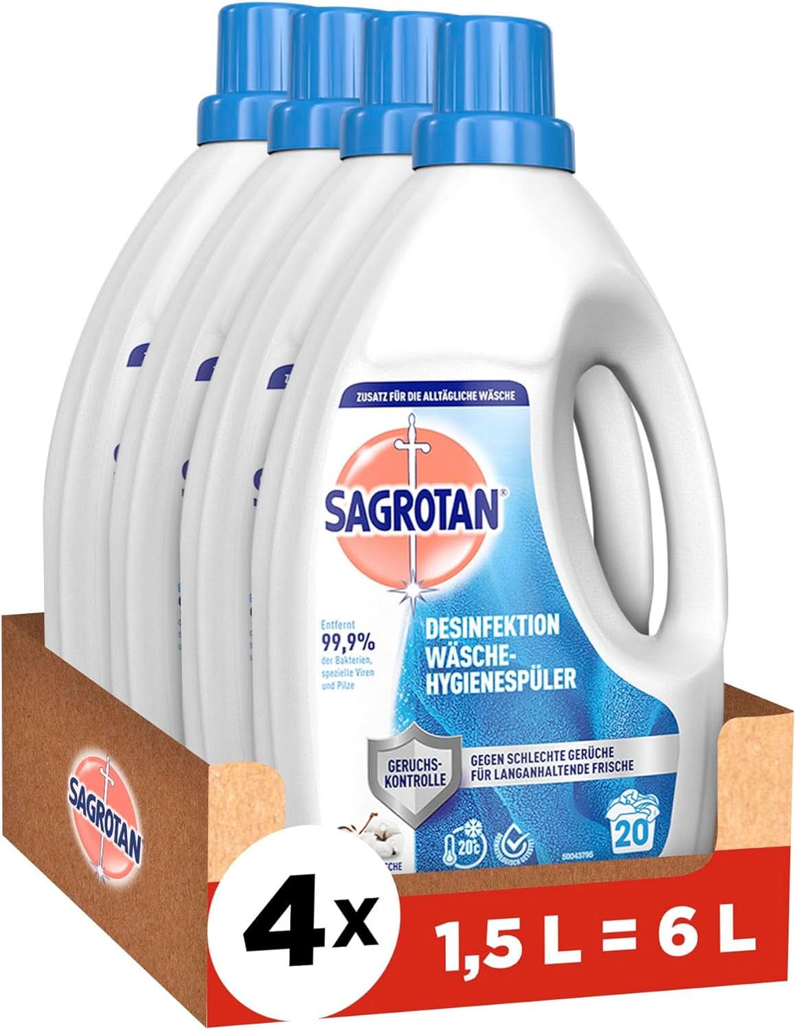 Sagrotan Detergent do higieny prania Sky Fresh Refill - działanie dezynfekujące, dla higienicznie czystego i świeżego prania Detergenty do prania Naty Shop Zestaw 4 x 1,5 litra