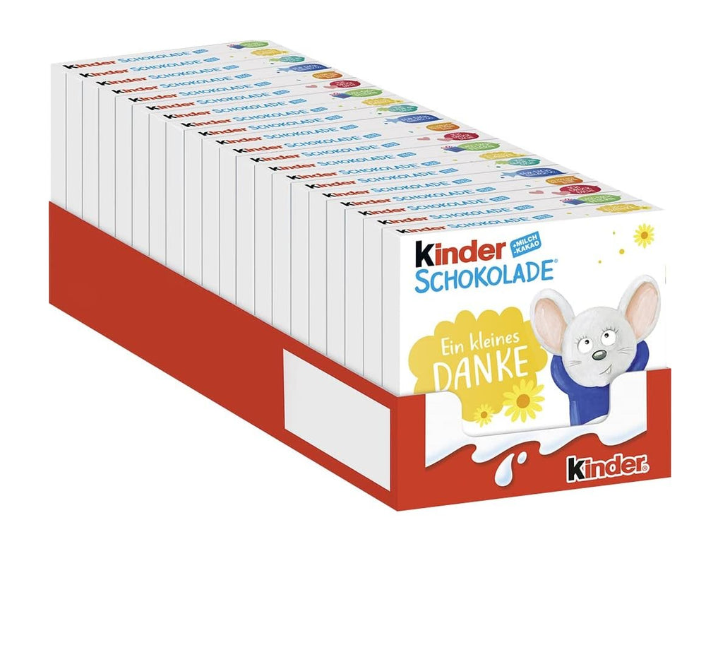 Kinder Chocolate (20 x 50g) - Prezent na Walentynki dla niego i dla niej, słodycze karnawałowe i Mardi Gras - Nadziewane batoniki mlecznej czekolady - 20 opakowań po 4 pojedyncze tabliczki w każdym