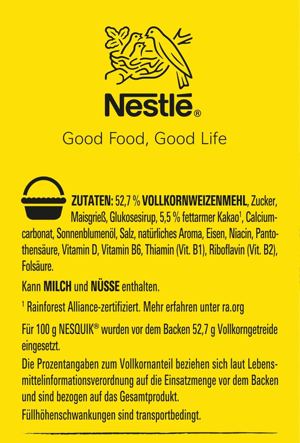 Nesquik Nestlé Nesquik Crunchy Breakfast, Płatki śniadaniowe z czekoladą i pełnymi ziarnami, 1 opakowanie (1 x 330g)