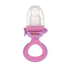 Nuby - Hrănitoare de fructe din silicon Nibbler - Hrănitoare de fructe pentru bebeluși de 6 luni și copii mici - Inel de dentiție pentru fructe, legume și piure - Fără BPA - Roz - 6+ luni