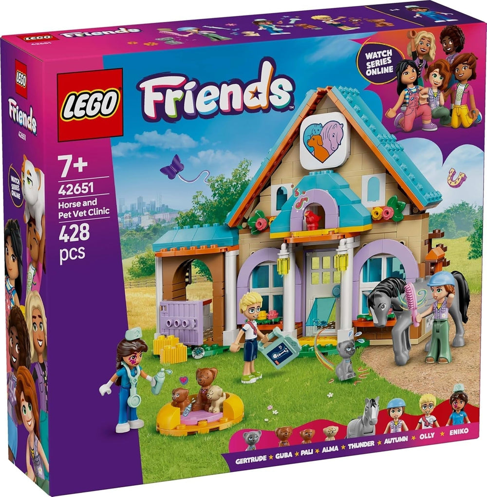 LEGO Friends Gabinet weterynaryjny dla koni i zwierząt domowych, zestaw do budowania i zabawy do pomysłowej zabawy w odgrywanie ról z 3 minifigurkami i 5 figurkami zwierząt, pomysł na prezent dla dziewczynek w wieku 7 lat 42651 Zestawy do budowania Besuche den LEGO-Store
