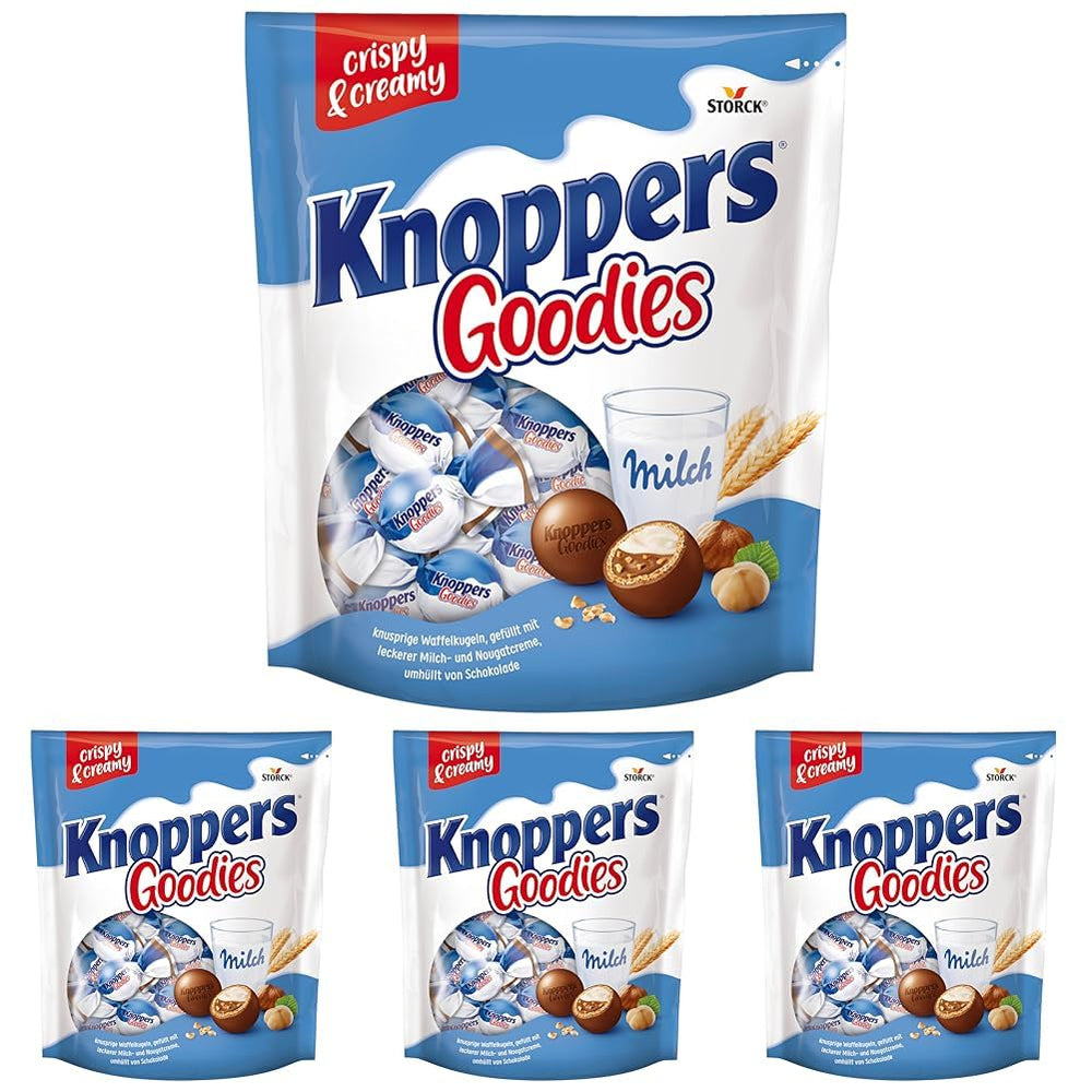 Knoppers Goodies Crunchy Minis – 1 x 180g – chrupiące kuleczki waflowe wypełnione kawałkami orzechów laskowych, mlekiem i kremem nugatowym, oblane czekoladą