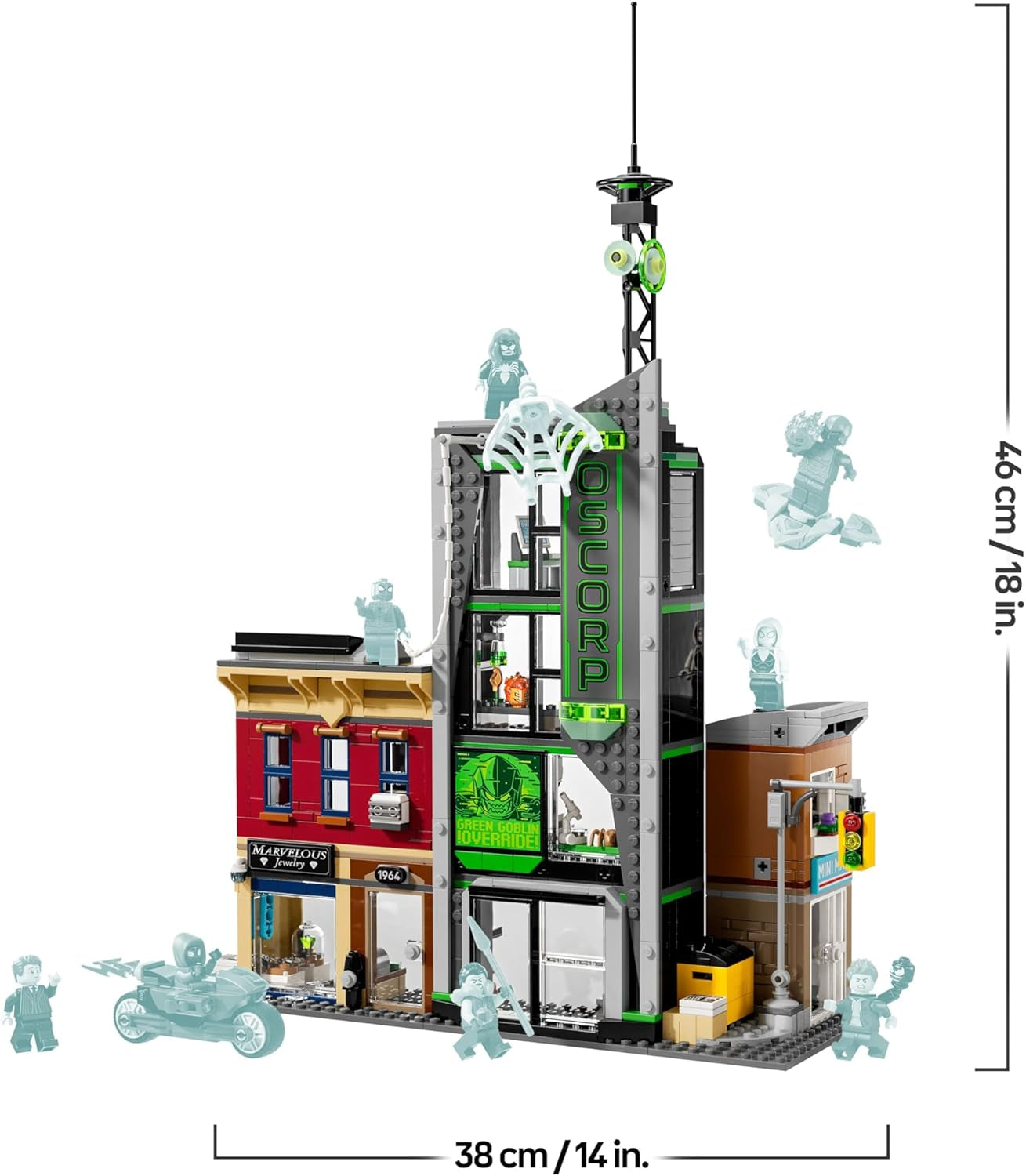 LEGO ǀ Marvel Spider-Man vs. Oscorp - Bauset zum Sammeln für Kinder mit 8 Minifiguren, darunter auch Spider-Woman, Miles Morales, Ghost Spider und Green Goblin - Geschenk ab 10 Jahren - 76324