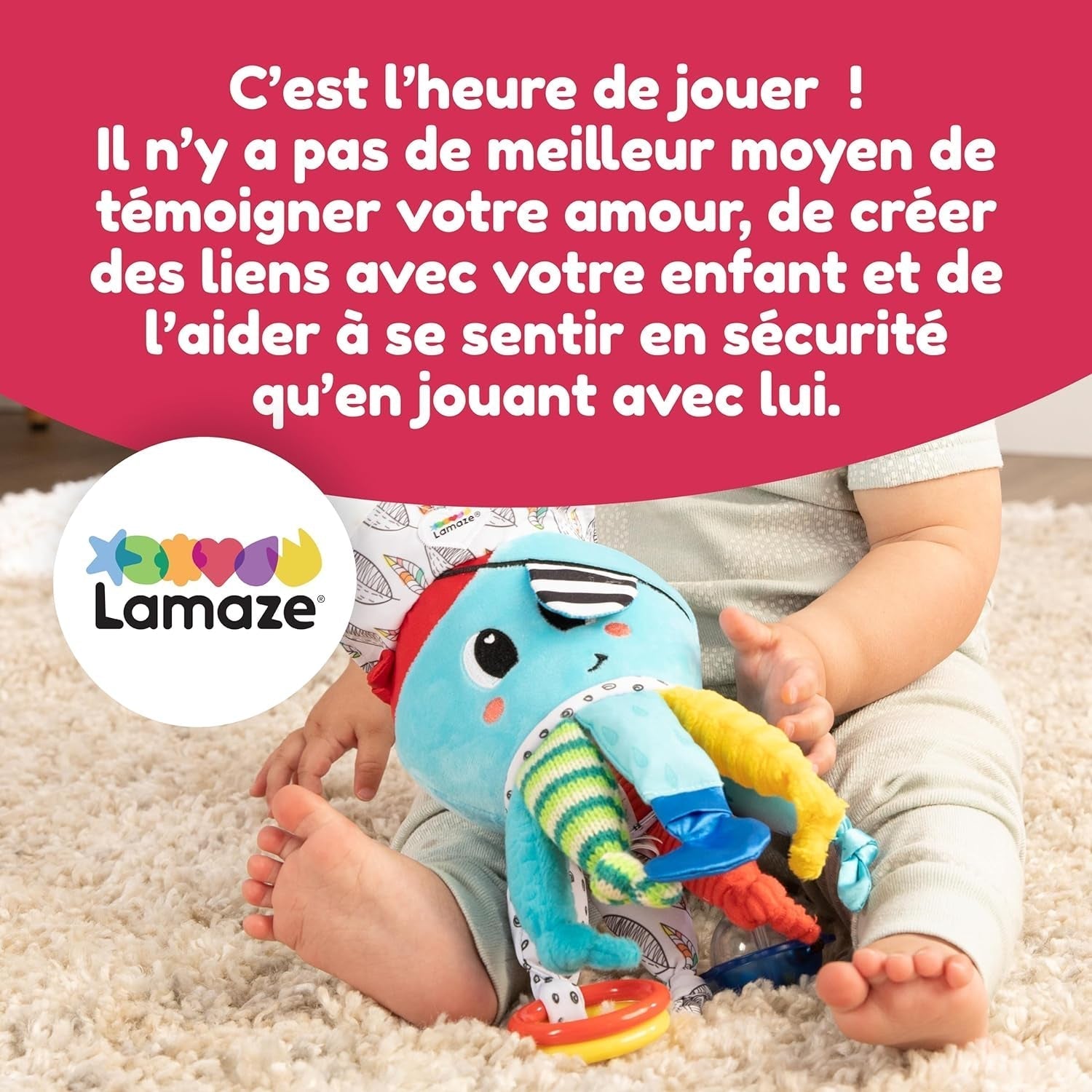 Jucărie pentru copii Lamaze "Căpitanul Calamari, caracatița pirat" Clip & Go, jucărie de înaltă calitate pentru copii mici, consolidează relația părinte-copil, jucărie pentru copii, 0-6 luni Jucarii Bebe Naty Shop