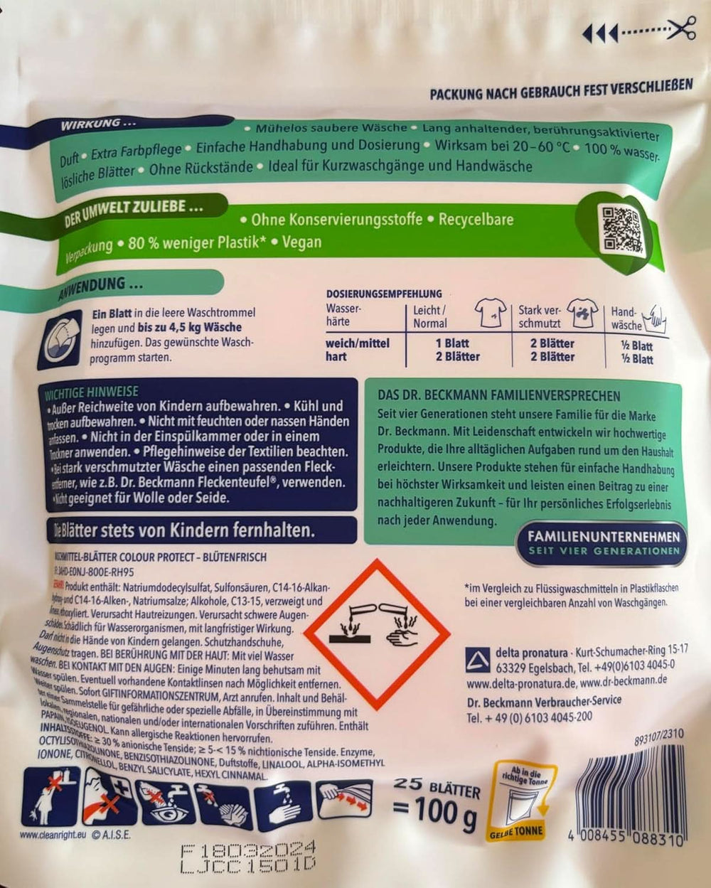 Arkusze detergentowe Dr Beckmann MAGICZNE LIŚCIE KOLOR | Wstępnie dozowane i rozpuszczalne w wodzie arkusze do prania | Oszczędność miejsca i łatwość użycia | 25 arkuszy środków do prania Naty Shop