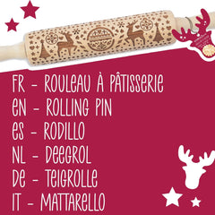 Scrap Cooking Teigrolle aus Holz „Xmas” mit weihnachtlichen Motiven – Prägerolle mit gepfragten Verzierungen für Kekse – dekoracyjny Zubehör – 5242