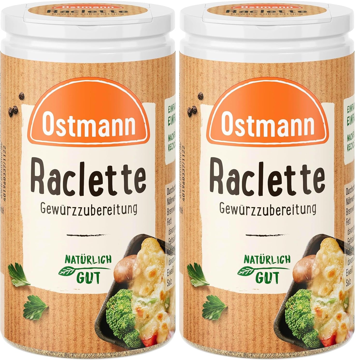 Ostmann Gewürze - Raclette Gewürzzubereitung | Zum Würzen von Käsegerichten | Recyclebare, nachfüllbare Streudose | 45 g w Streuerze