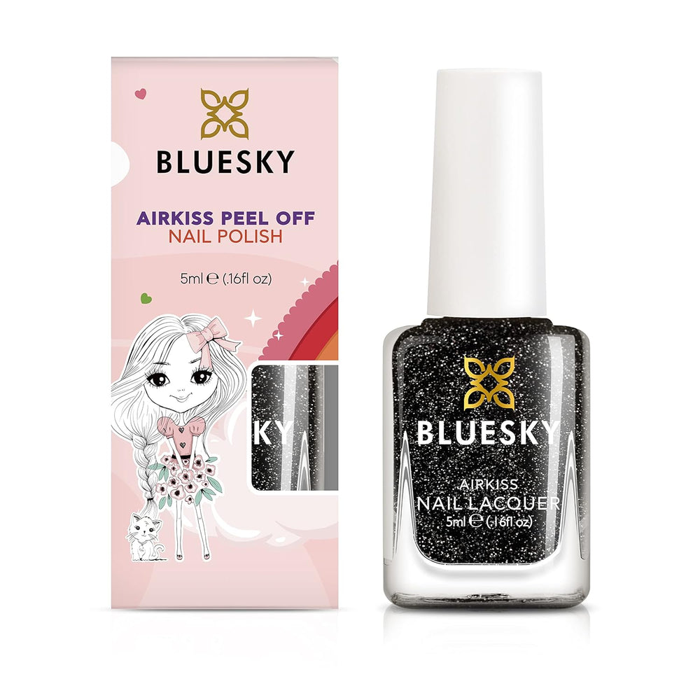 Lakier do paznokci Bluesky Kids - Rockstar, czarny brokat, łatwy do usunięcia, nietoksyczny, na bazie wody, bezwonny - darmowy lakier do paznokci dla dzieci, 5 ml, opakowanie 1 szt.