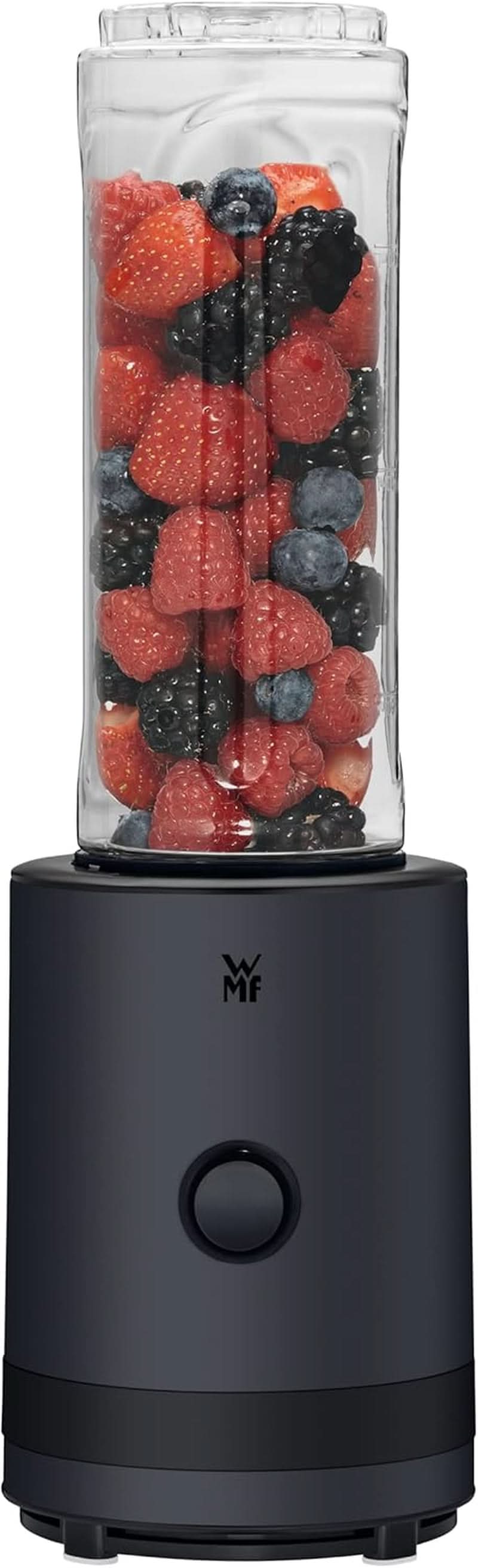 WMF Küchenminis Smoothie-To-Go, Mini mikser stojący Mit Zwei Mix-/Trinkbehältern 0,6 l, mikser Hochleistungsmixer 300 W, Edelstahl Matt, Schwarz Kitchen Naty Shop