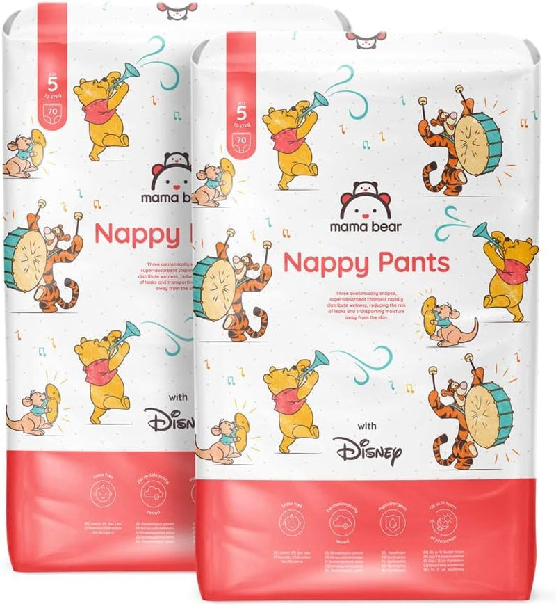 Marka Amazon: pieluchy Mama Bear Disney, rozmiar 5 (12-17 kg) - pudełko miesięczne, białe, 140 sztuk (2 opakowania po 70 sztuk)
