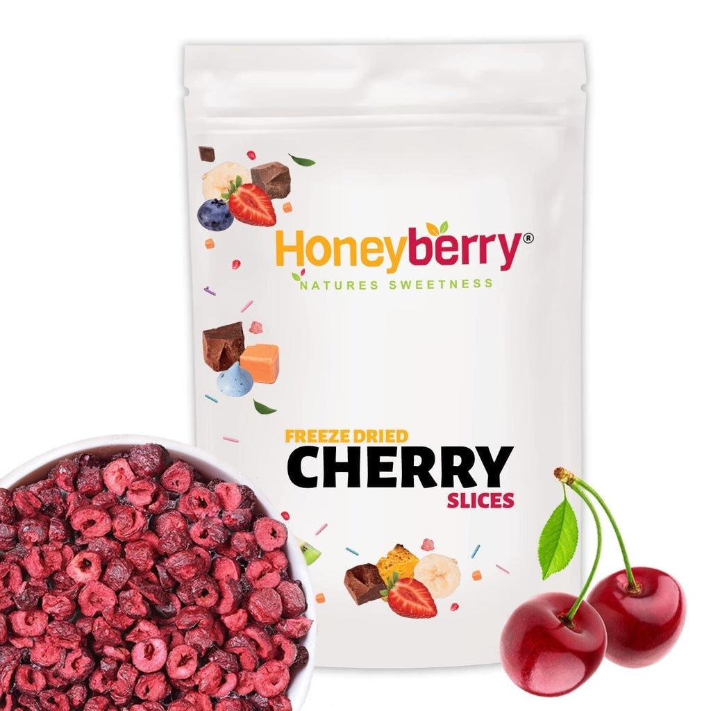 Cireșe liofilizate 100g - Cireșe amare liofilizate - Fructe uscate liofilizate - Cireșe amare uscate în felii - Perfect pentru coacere, decorare, muesli și deserturi Produse deshidratate Naty Shop 100G