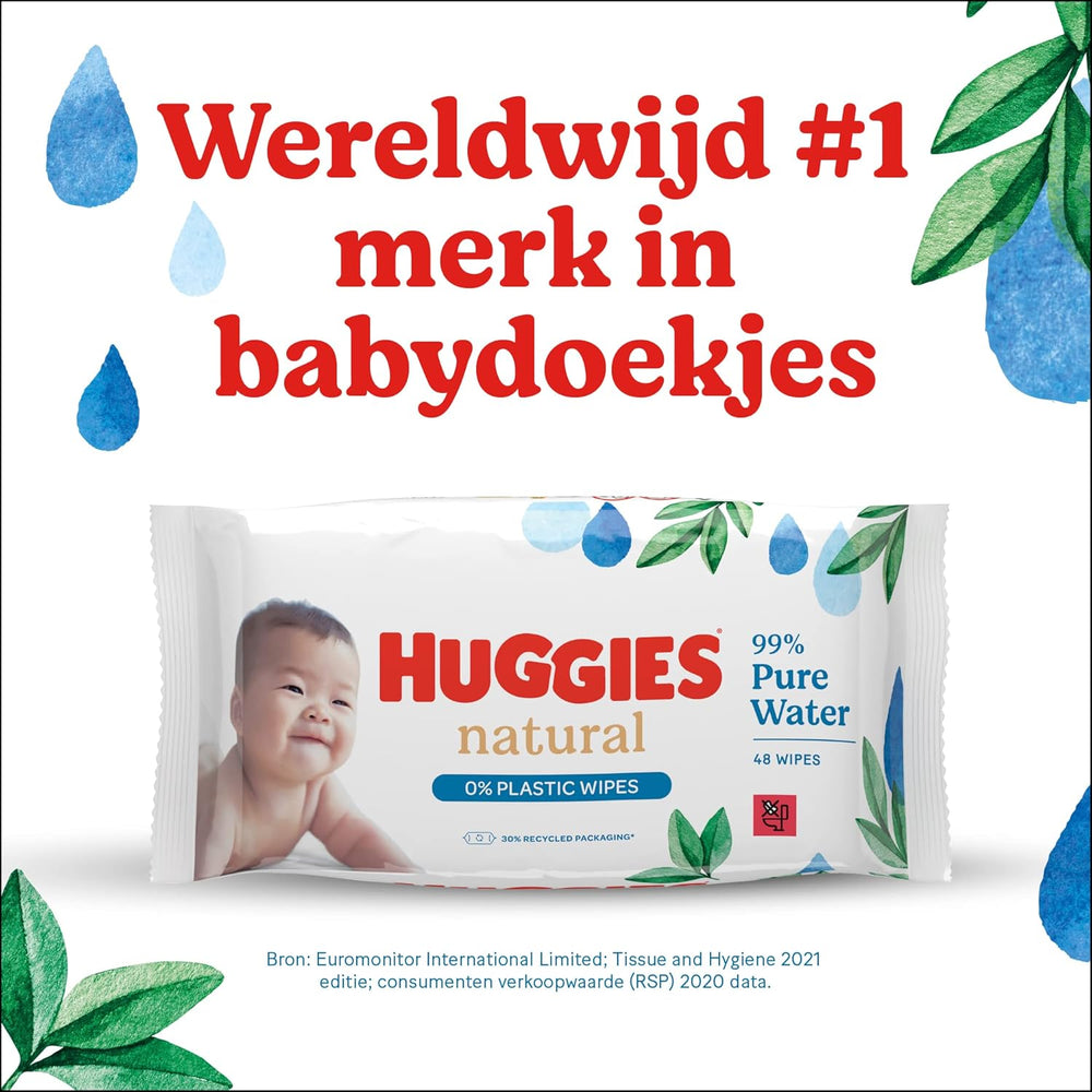 Huggies Naturalnie biodegradowalne chusteczki nawilżane dla wrażliwych dzieci, 8 x 48 chusteczek, opakowanie zbiorcze