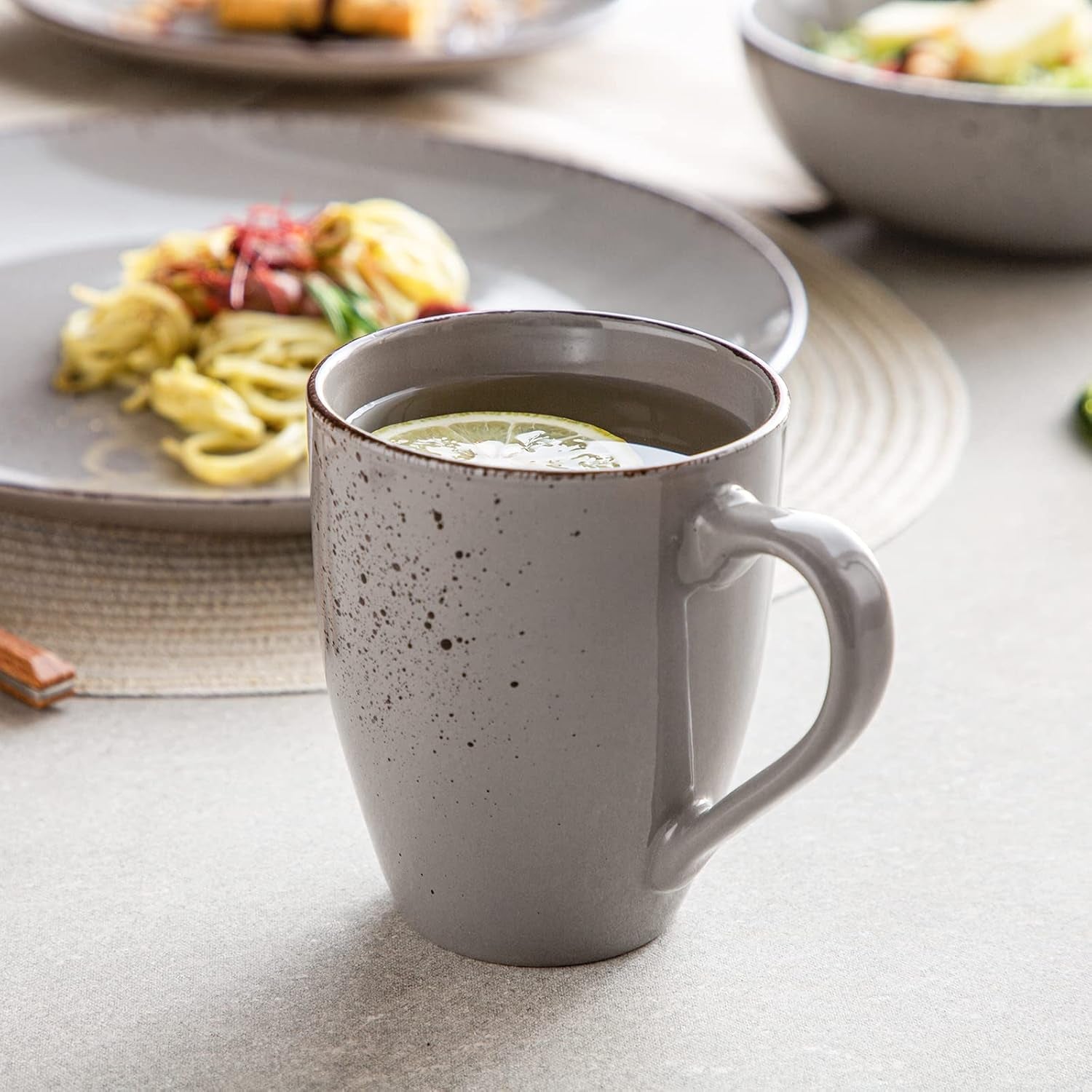 Set de veselă Vancasso pentru 12 persoane, set de veselă din gresie Navia, set combinat de 48 de piese cu farfurii, farfurii pentru salată, boluri și cești, aspect vintage, design natural