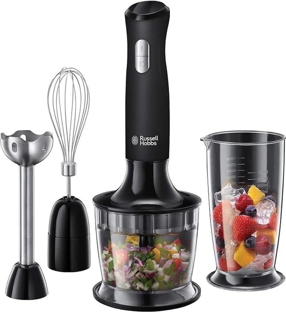 Russell Hobbs Stabmixer [3 w 1: Pürierstab/Zerkleinerer, Mixer- i Schneebesenaufsatz] Desire Rot (bez Bpa i Spülmaschinenfestes Zubehör, Für Smoothie, Suppen Saucen, Joghurt Babynahrung) 24700-56 Kitchen Naty Shop Schwarz Mittel