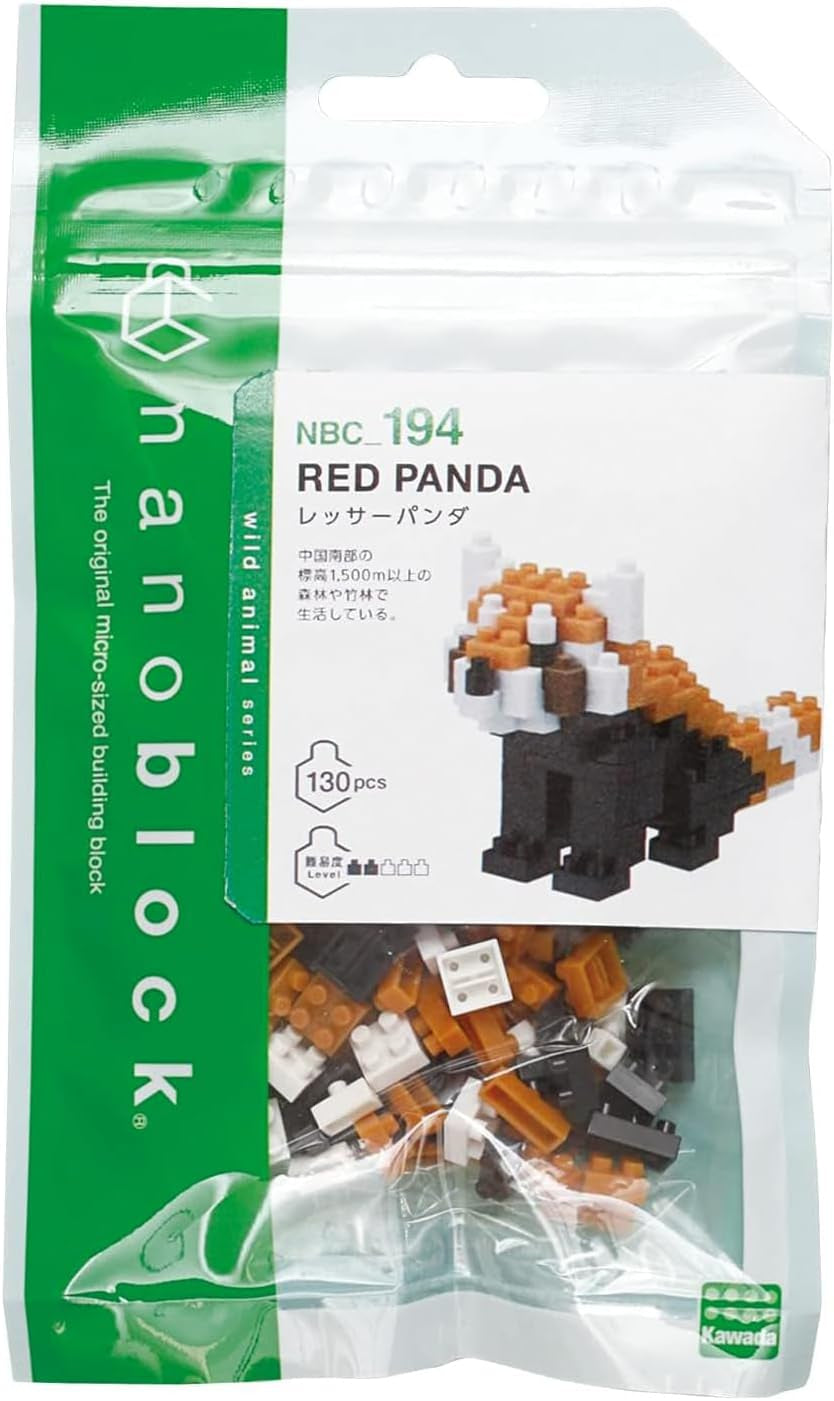 Bandai - Nanoblock - Roter Panda - Czerwona Panda - Mini-Bausteinfigur - Baukastenspiel - Pixel-Tierfiguren-Bausatz Panda - NBC194