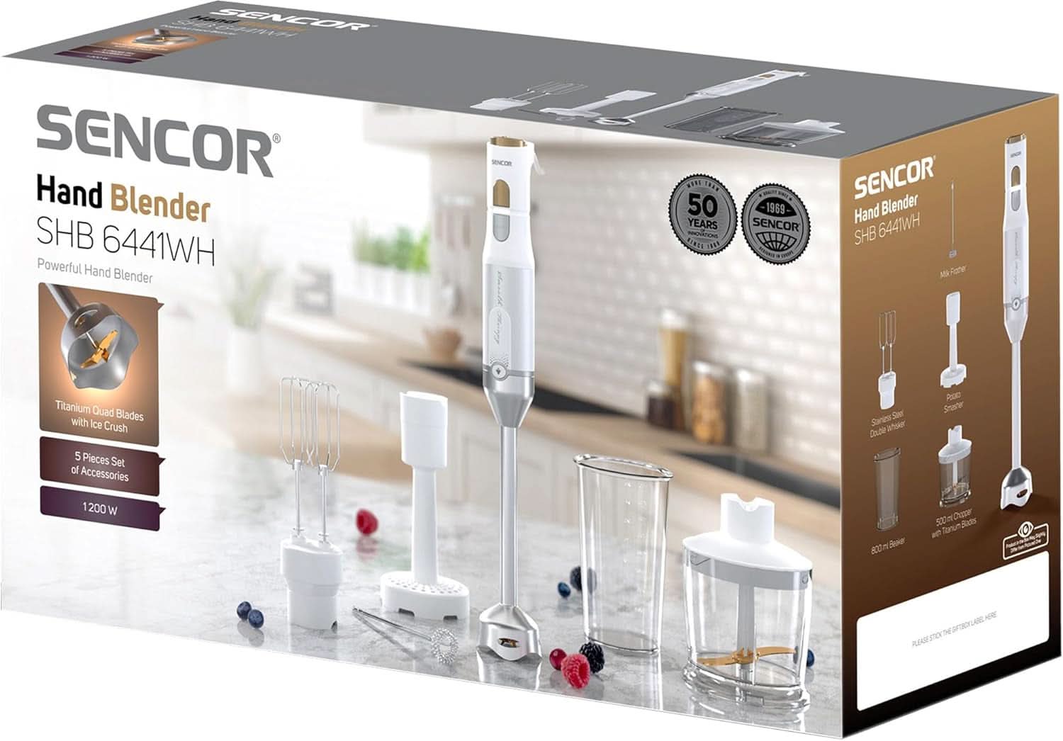 Sencor Multifunktionaler Stabmixer, Ultra-Leistungsstark, 6 in 1, 1200 W, Mit Doppel-Schneebesen, Zerkleinerer & Mousseur, Kartoffelstampfer, Quadblade-Klingen Aus Titan, Stufenlose Bucatarie Naty Shop