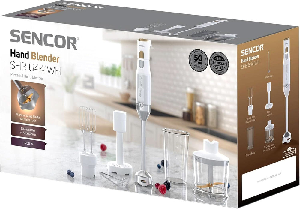 Mikser stojący Sencor Multifunktionaler, Ultra-Leistungsstark, 6 w 1, 1200 W, Mit Doppel-Schneebesen, Zerkleinerer & Mousseur, Kartoffelstampfer, Quadblade-Klingen Aus Titan, Stufenlose Bucatarie Naty Shop