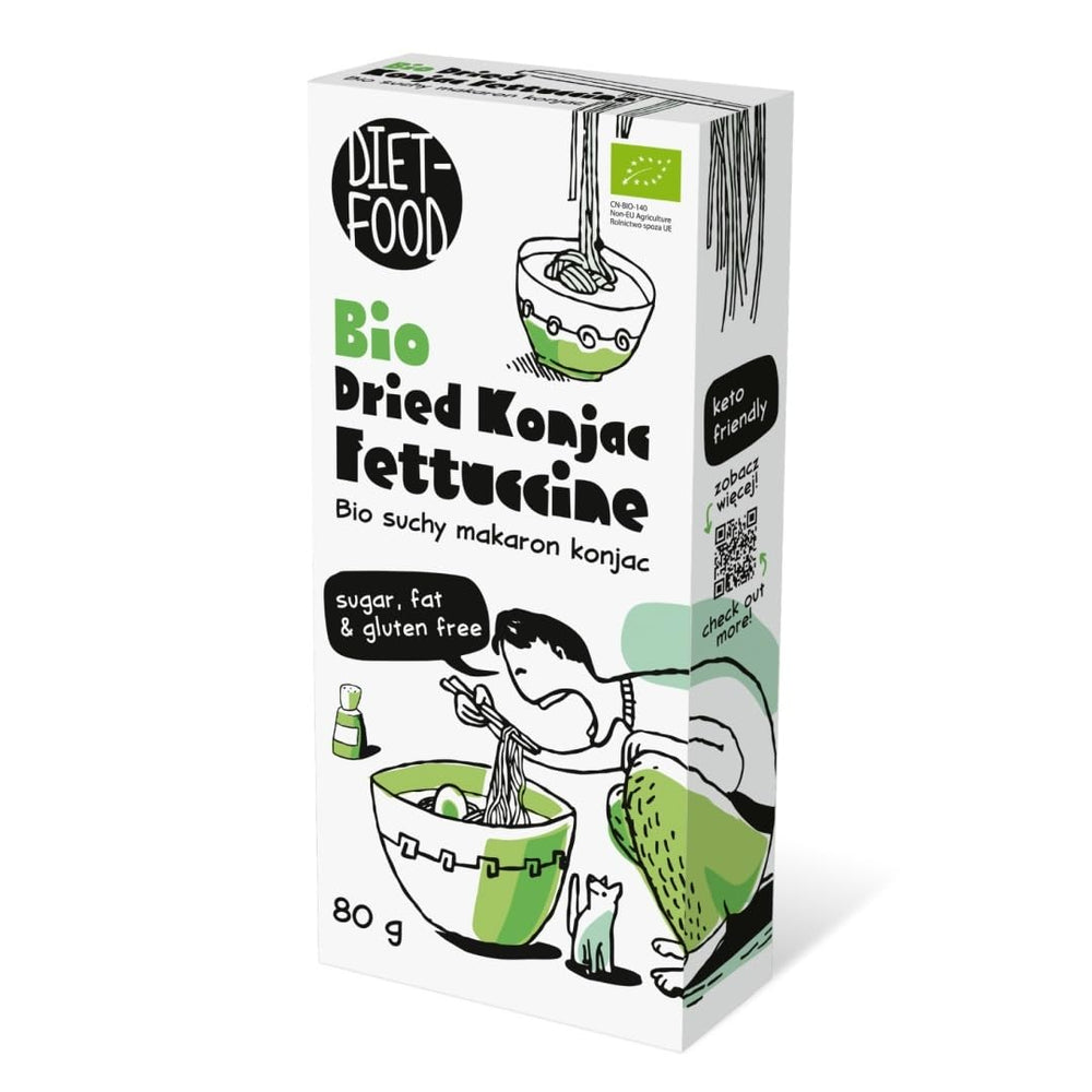 Fettuccine Konjac Shirataki Organic 80g - Niskokaloryczna i niskowęglowodanowa, bezglutenowa, niskowęglowodanowa, odpowiednia dla diet ketonowych, z mąką z tapioki