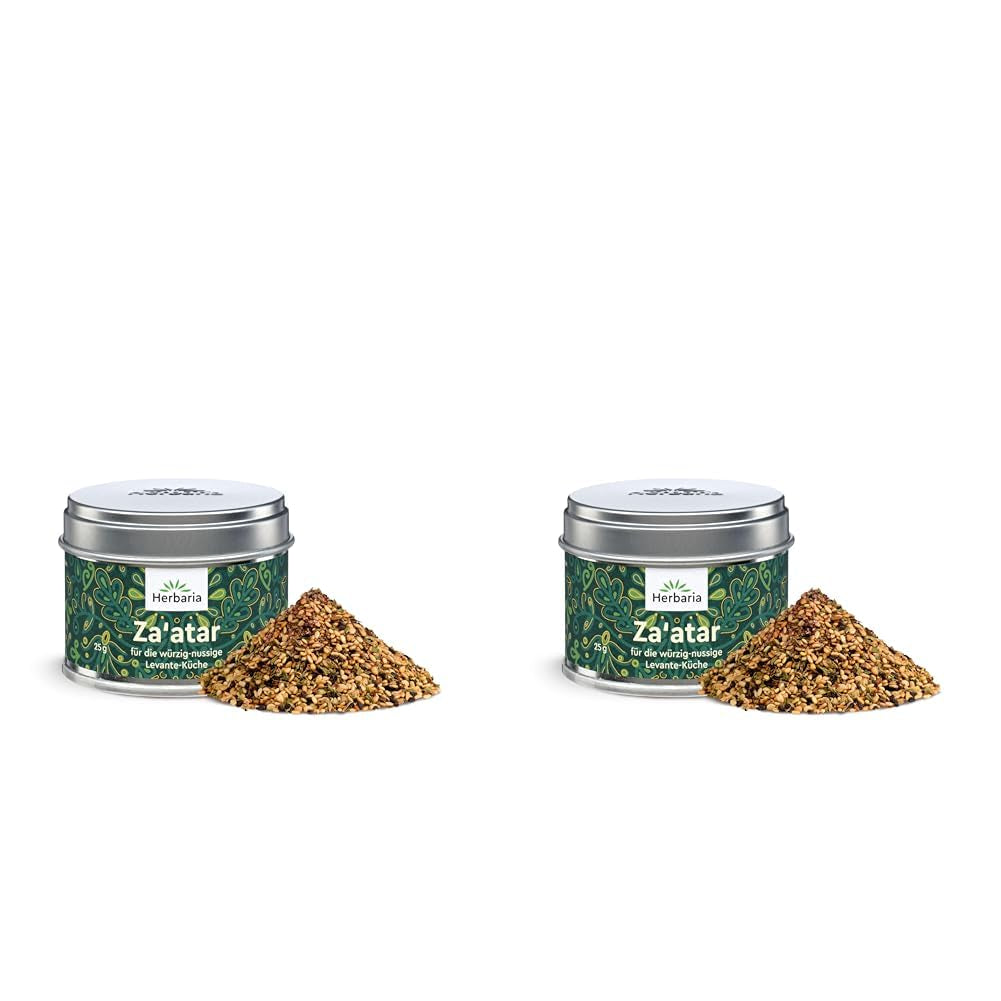 Herbaria Za'atar bio 25g S-Dose – Zaatar Gewürz, Zaatar Gewürz - orientalny Organic-Gewürmischung für Gerichte der Levante Küche - mit erlesenen Składnik - w nachhaltiger Aromaschutz-Dose