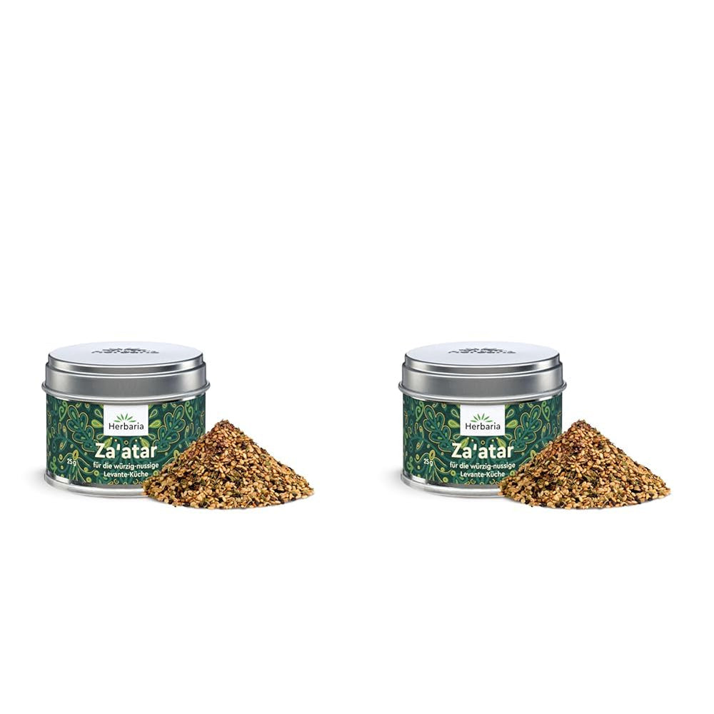 Herbaria Za'atar bio 25g S-Dose – Zaatar Gewürz, Zaatar Gewürz - orientalny Organic-Gewürmischung für Gerichte der Levante Küche - mit erlesenen Składnik - w nachhaltiger Aromaschutz-Dose