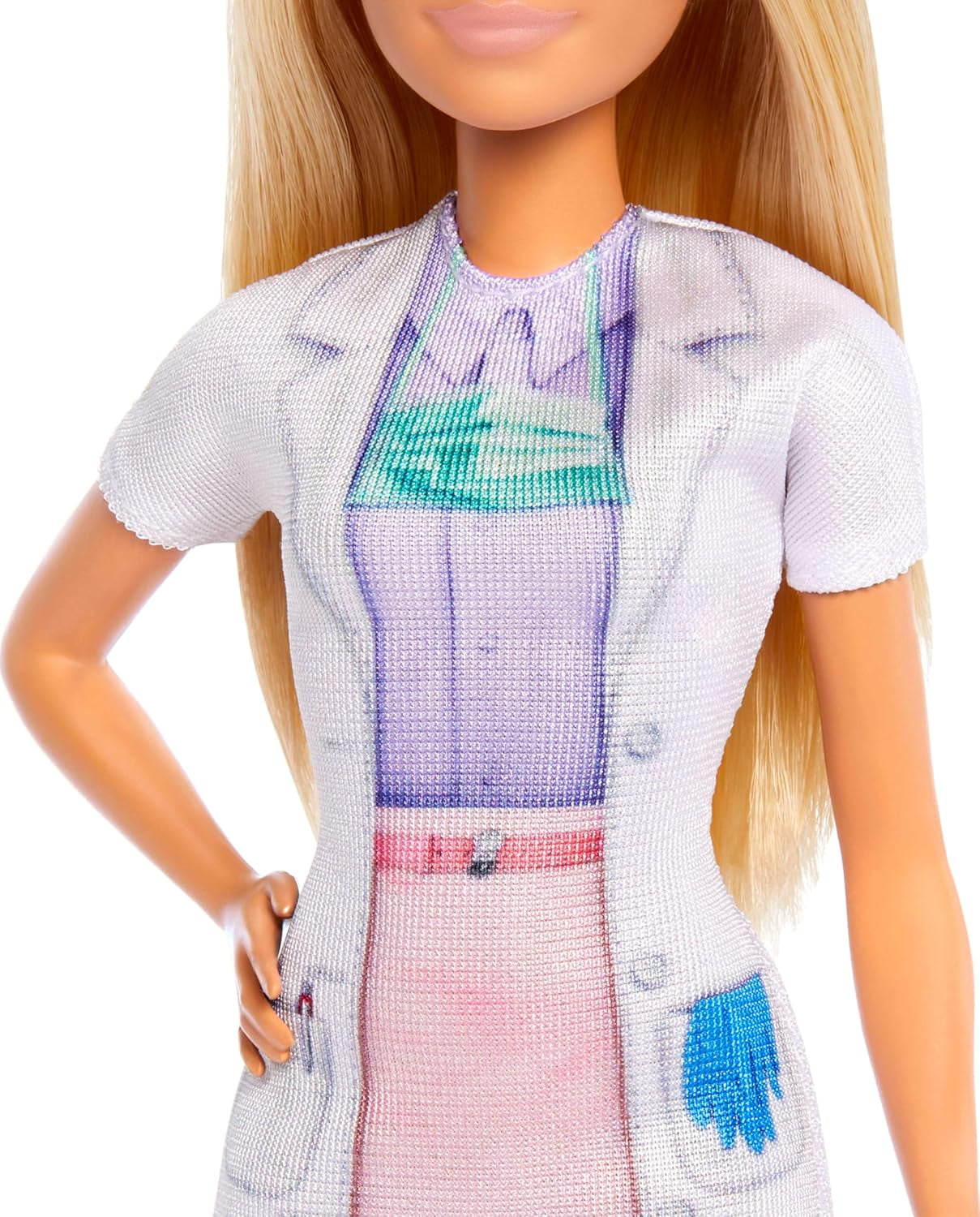 Păpușă Barbie Dentist, Păpușă la modă cu păr blond, rochie albastră și halat de laborator, Păpușă pentru 1 copil, Accesorii de examinare și accesorii asortate, JCR74
