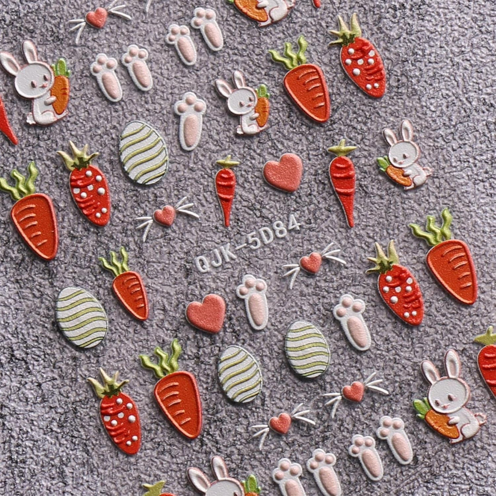 JMEOWIO 6 Blatt 3D Nagelsticker Ostern Nail Art Sticker Selbstklebend Nagelaufkleber 5D Stereoskopisch Süßer Hase Ei Dekoration Nageldesign Zubehör