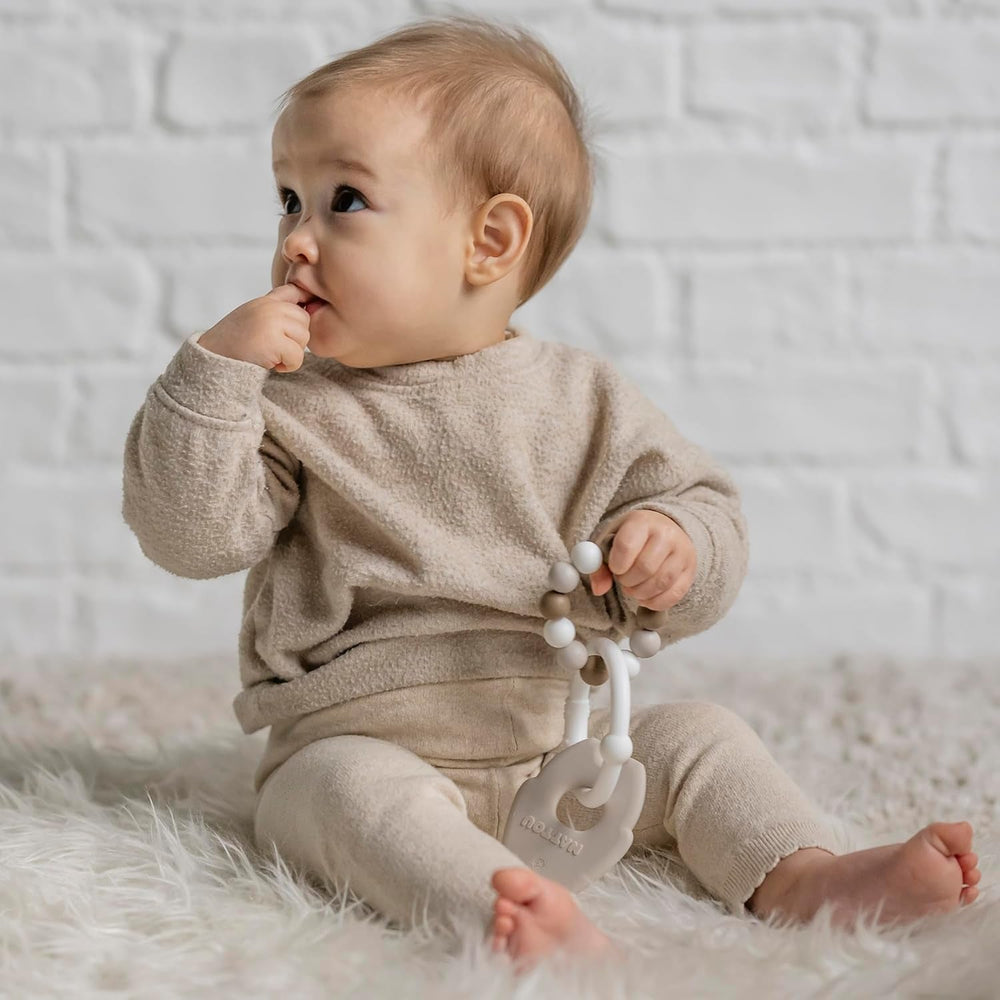 Inel de dentiție din silicon Nattou, ursuleț, fără BPA, aprox. 13 cm, silicon, culori argilă