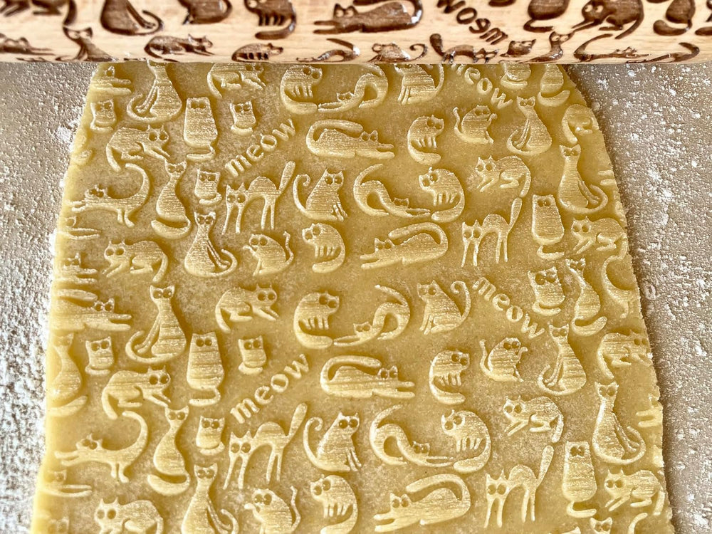 Sucitor MEOW CAT pentru produse de patiserie și ceramică de casă. Sucitor în relief. Cadou pentru iubitorii de pisici. Sucitor cu model gravat de la Algis Crafts