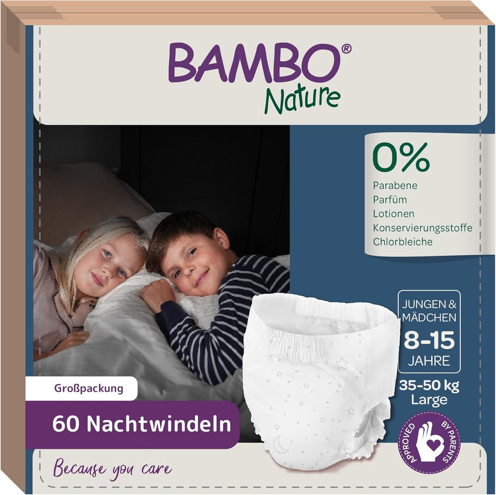 Bambo Dreamy Nighttime pieluszki podciągane, duże (35-50kg/77-110lbs), 10 szt. | Pieluchy typu pull-up dla dzieci | Ultrachłonna bielizna nocna do moczenia nocnego