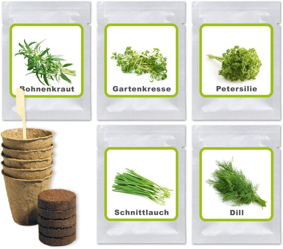 Magia natury Pudełko Küchenkräuter Omy - Anzuchtset - 5 Sorten frische Kräuter Samen - Zum Selberzüchten oder zum Verschenken