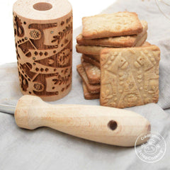 GOTOWANIE ZŁOMU - Mini-Holzrolle „Christmas Déco” – Deko mit eingravierten Abdrücken in Relief – Backform für Dekoration von Keksen, Sandgestrahlt, Keksen – 5306