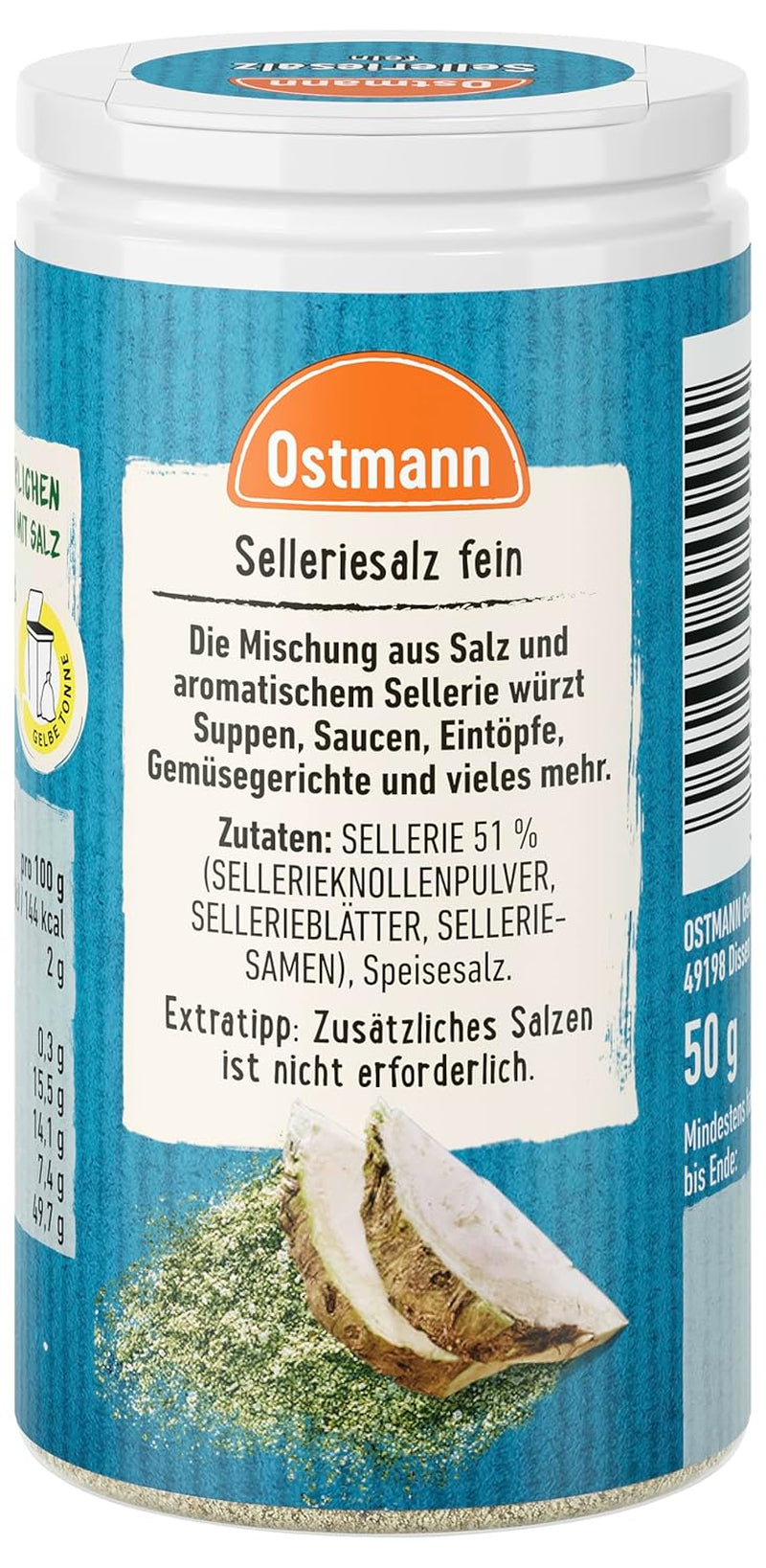 Ostmann Gewürze - Celeriesalz | Zum Verfeinern zährlicher herzhafter Gerichte | Recyclebare, nachfüllbare Streudose | 50 g na sitku