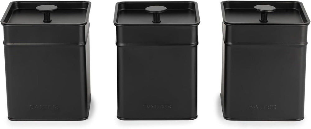 Salter BW12614EU7 Set de cutii de depozitare Kuro - 4 recipiente de bucătărie, pâine/ceai/cafea/zahăr, cutii pătrate de organizare, ușor de curățat, păstrează alimentele proaspete, negru Cutii depozitare alimente Naty Shop Set de 3 piese