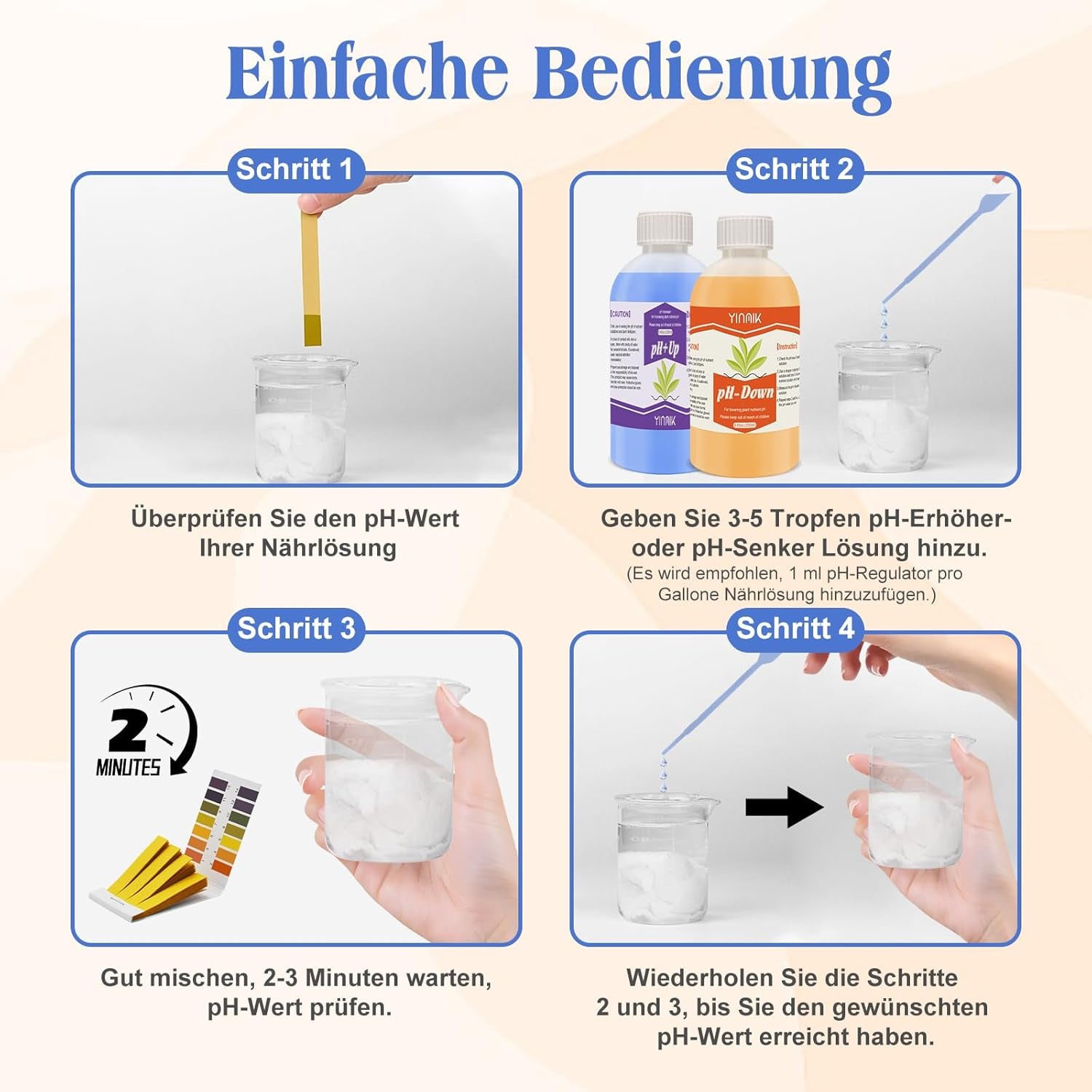 Regulator pH do hydroponiki, Płyn zwiększający i zmniejszający pH, Płyn regulujący pH do obniżania lub zwiększania wartości pH, Bufor Premium 250 ml, Odpowiedni do wszystkich systemów hydroponicznych (gleba i woda)