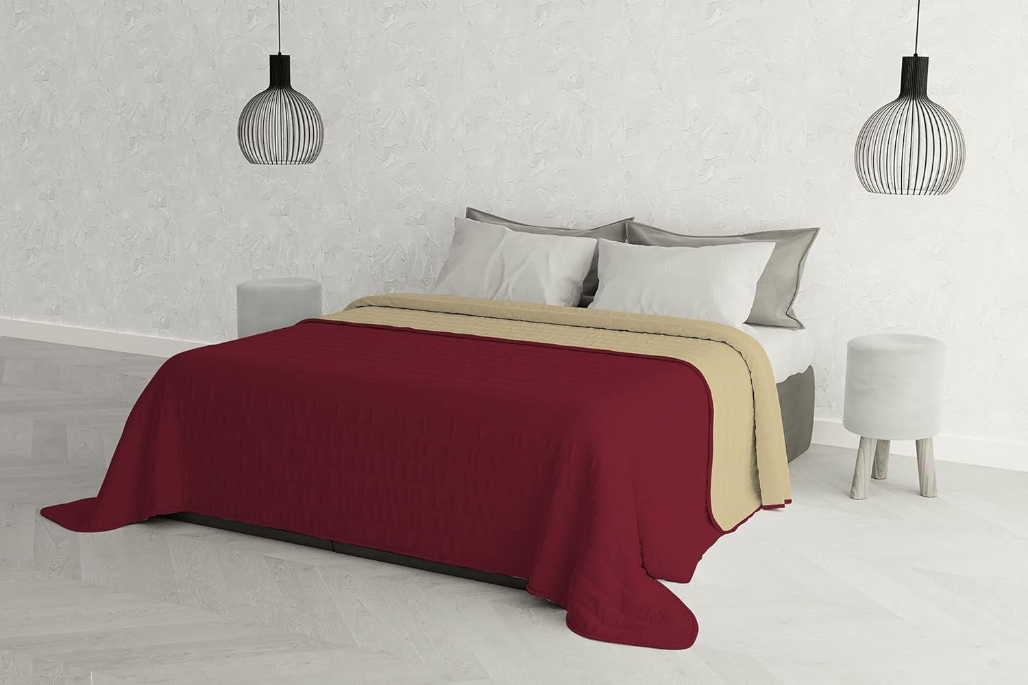 Elegancka kołdra na łóżko podwójne 260 X 270 cm Ciemnoniebieski/Jabłkowozielony Łóżka i koce Besuche den Italian Bed Linen-Store Bordowy Czerwony/Kremowy