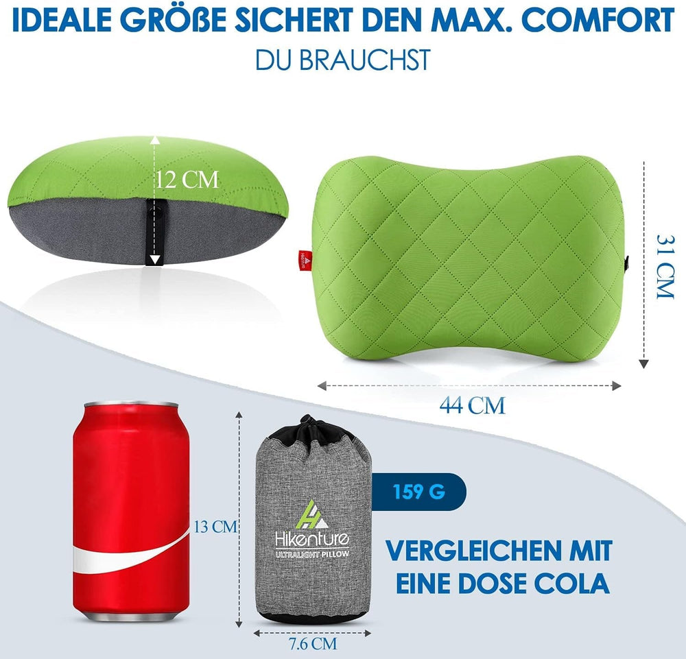 HIKENTURE Pernă gonflabilă de camping / călătorie cu față de pernă detașabilă, pernă ergonomică, pernă confortabilă pentru gât pentru călătorie / exterior, pernă gonflabilă de călătorie pentru gât (verde) ... Perne ortopedice cervicale Naty Shop
