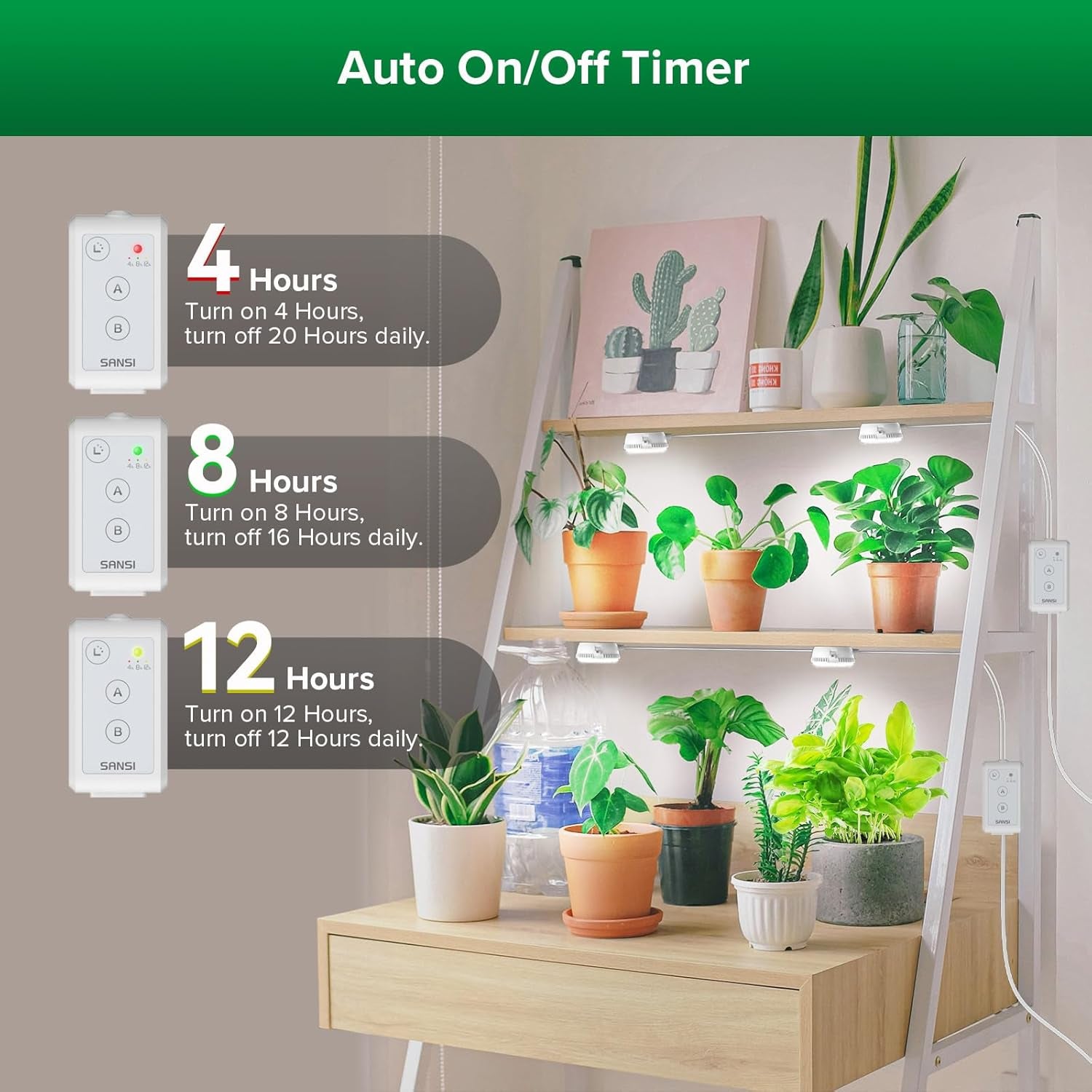 SANSI LED oświetlenie do uprawy roślin domowych 2 głowice pełne spektrum 10 W (odpowiednik 150 W) zegar 4/8/12 godzin roślina doniczkowa szklarnia hydroponiczna lampa wisząca