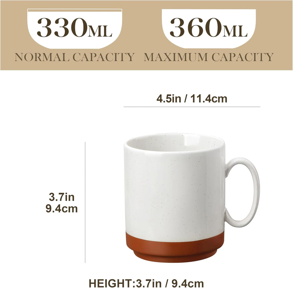 Set de căni de cafea MALACASA, set de cești din gresie 350 ml pentru 4 persoane, cești de cafea moderne pentru ceai, suc, latte, cappuccino, ciocolată caldă. Se poate spăla în mașina de spălat vase și la cuptorul cu microunde, seria TARA, alb kaki