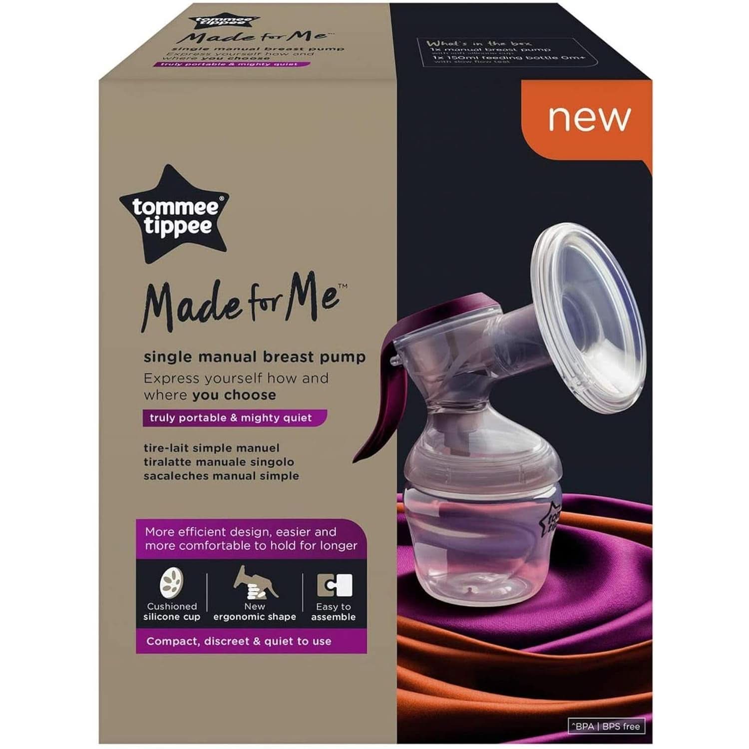 Tommee Tippee „Made for Me” Laktator ręczny, ergonomiczny uchwyt, niezawierający BPA, przezroczysty Akcesoria Żywność i karmienie piersią Sklep Bebe Naty