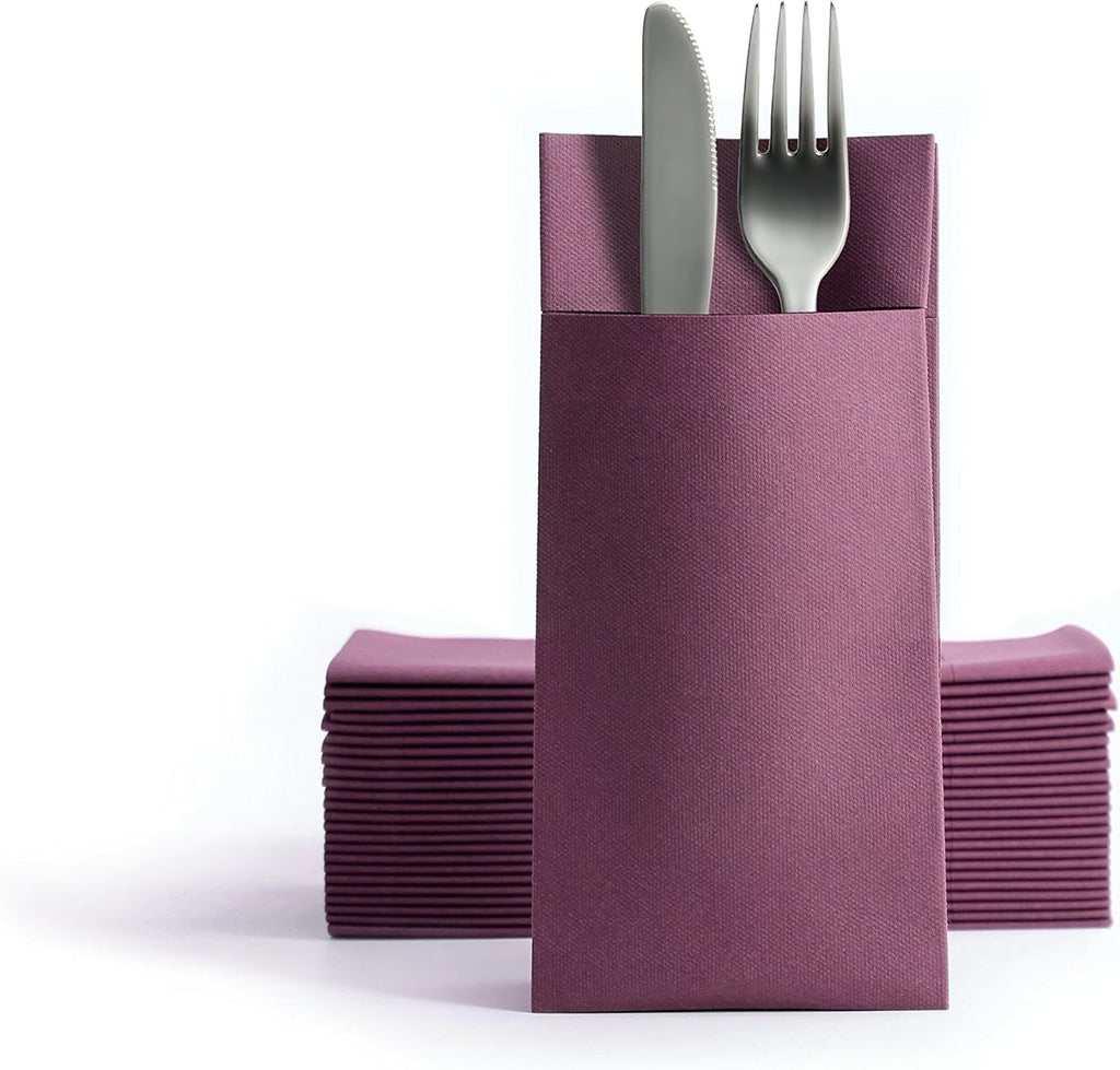 CHIC Airlaid 50 șervețele pentru tacâmuri pungi pentru tacâmuri, asemănătoare țesăturii, șervețel de unică folosință de înaltă calitate, 39X40Cm, model alb de bun venit cald 50 bucăți (pachet de 1)