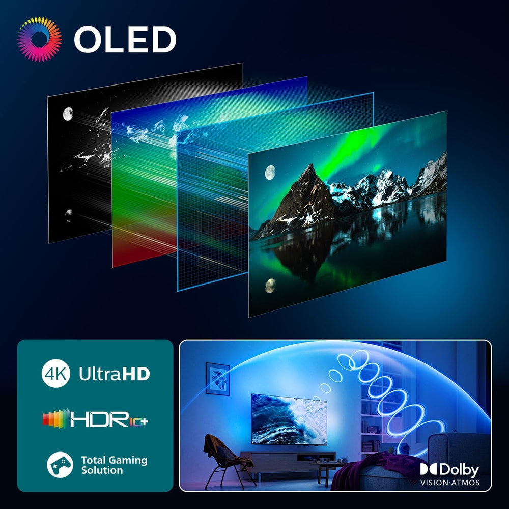 Televizor inteligent OLED 4K Philips Ambilight 48OLED760 - ecran de 48 de inci cu motor P5 AI Perfect Picture, Ultra HD, sistem de operare Titan, Dolby Vision și sunet Atmos - Funcționează cu Alexa și Google Assistant