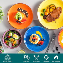 Set de veselă pentru 6 persoane, set de veselă din gresie Vancasso Bonita cu 24 de piese, set de veselă modern combinat cu 6 farfurii de cină, 6 farfurii de salată, 6 farfurii de supă și 6 boluri