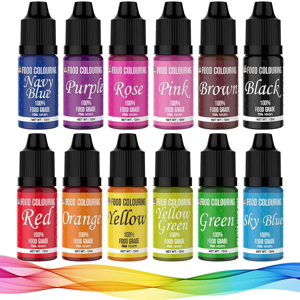 Colorant alimentar, 7 x 12 ml, colorant alimentar lichid foarte concentrat. Set de culori, pentru colorarea aluatului, băuturilor, aromelor, săpunurilor, slime-ului. Decorațiuni pentru torturi, articole de copt (84 ml)