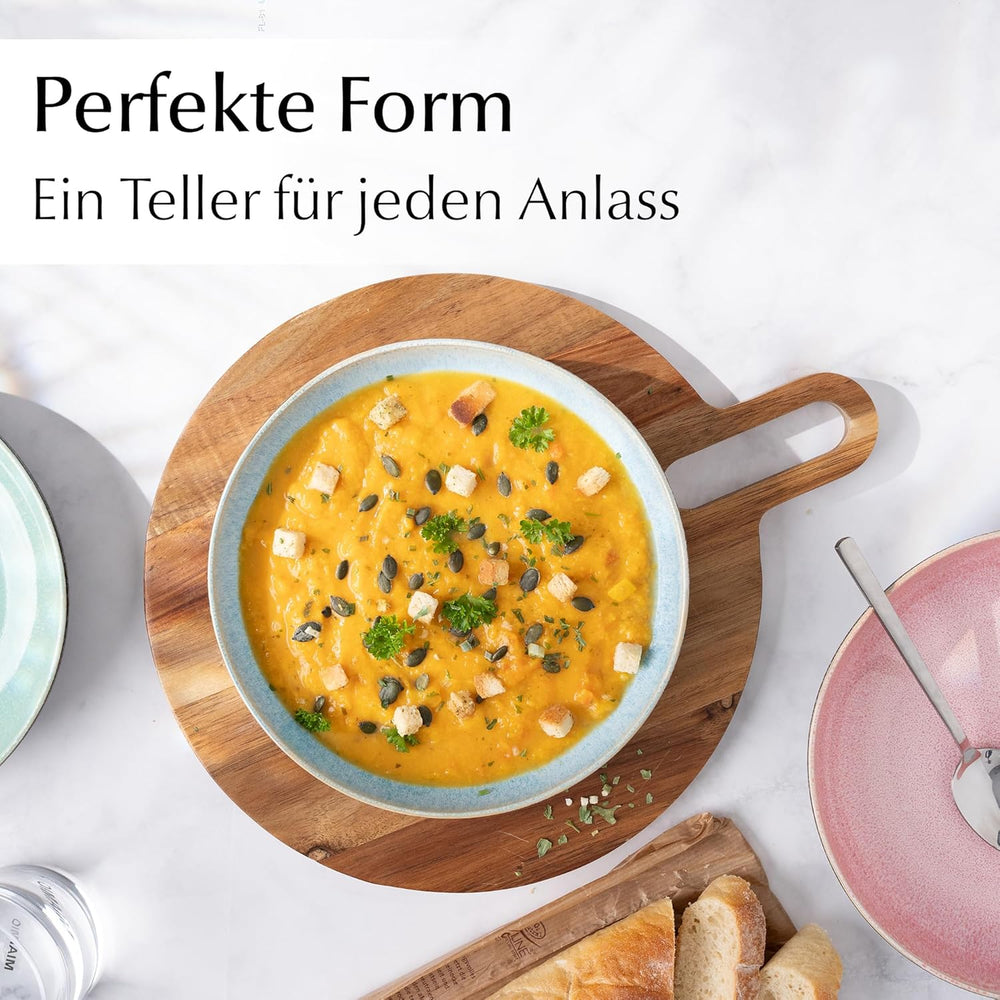 MIAMIO - Farfurii de masă, set de 6 (850 ml) / Farfurii mari și adânci pentru paste, set de farfurii pentru 6 persoane, bol de salată ceramic / Se poate spăla în mașina de spălat vase și în cuptorul cu microunde - Colecția Las Palmitas