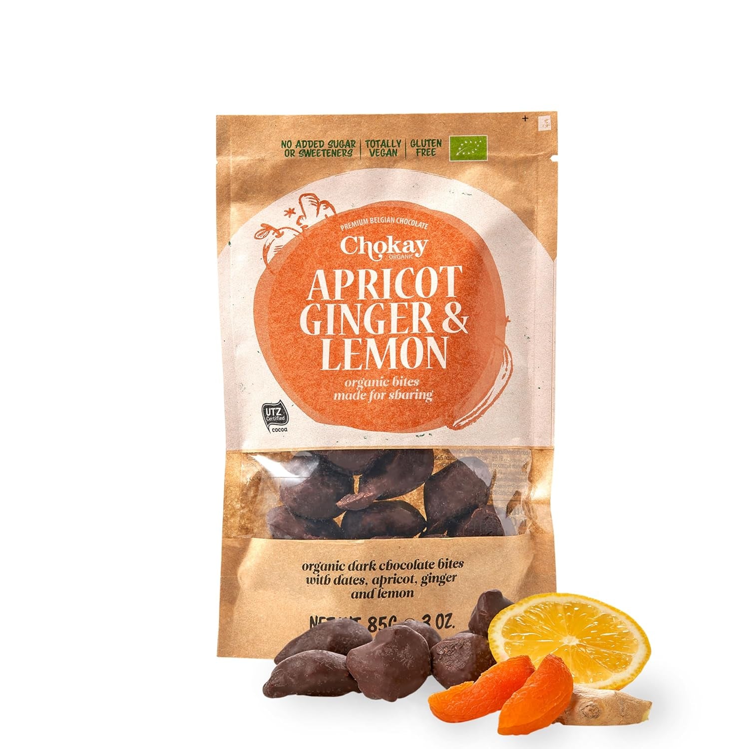 Organic Bites - Migdały Cynamonowe i Migdały Ciemnej Belgijskiej Czekolady / Bez Dodatku Cukru, Bez Słodzików / Wegańskie i Sprawiedliwego Handlu / 1 x 85g