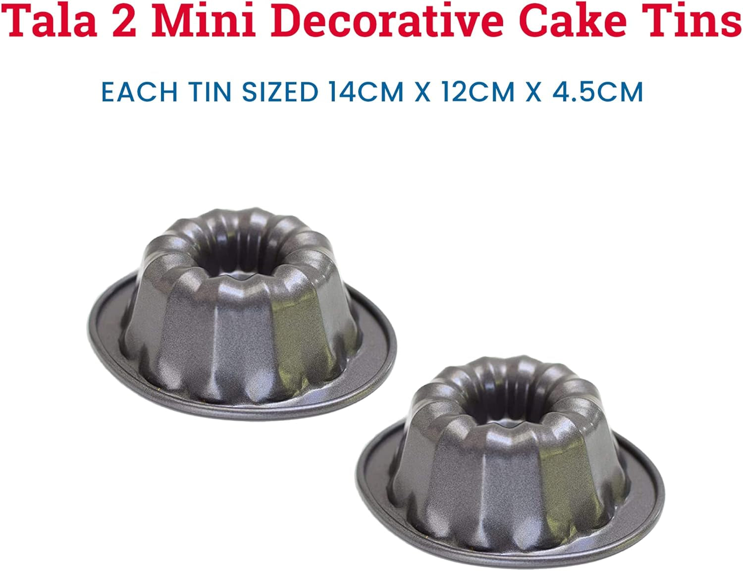 Tala Mini-Kuchenformen, Dekorativ, Antihaftend, Gugelhupf-Form, Gleichmäßige Hitzverteilung, Gerillte Form, Karbonstahl, Breite, Flache Griffe, Spülmaschinen Und Gefrierschrankfest, 2 Stück Formy i blachy do pieczenia Naty Shop