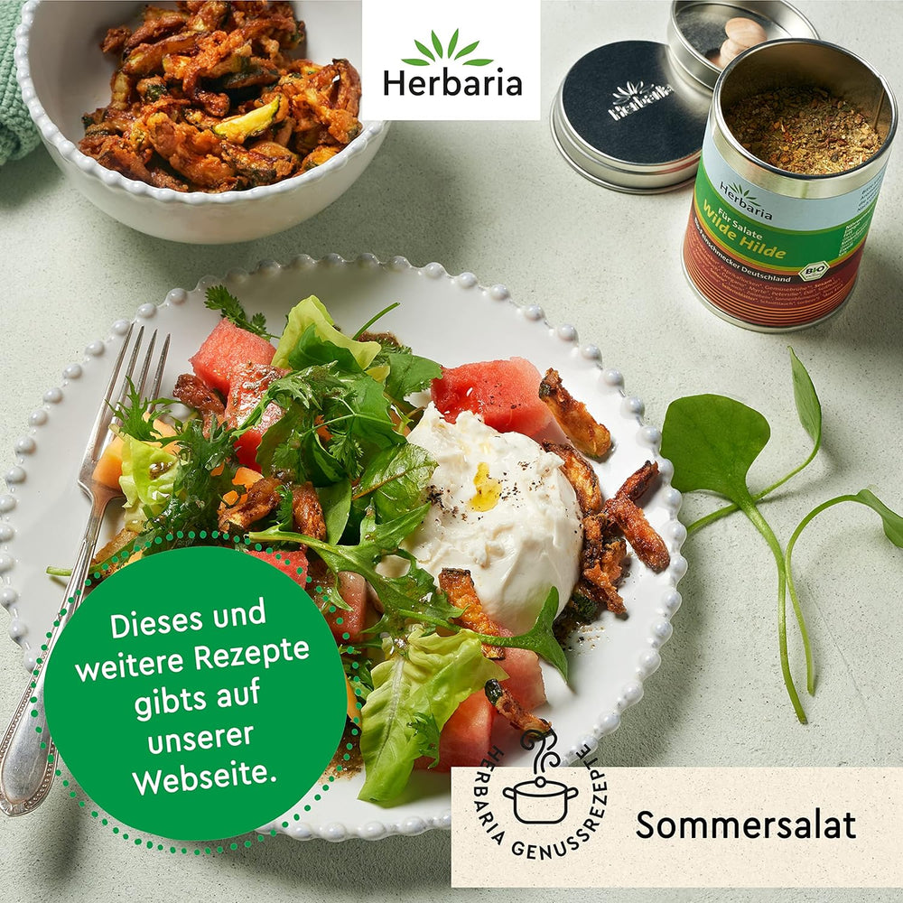 Herbaria Wilde Hilde bio 100g M-Dose-fertige Bio-Gewürzmischung - Saladgewürz für ausgefeilte Salade - mit erlesenen Składnik - w nachhaltiger Aromaschutz-Dose